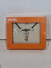 Folli Follie Rose Gold Plated Crystal Key Pendant On Black Cord Necklace (NIB)