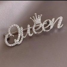 Silver Tone Crystal Rhinestone Queen Brooch Scarf Pin