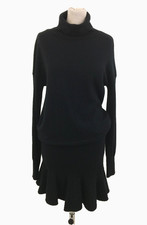 Allsaints Women's Jumper Dress Size M Black Knit Roll Neck Drop Waist Used F1