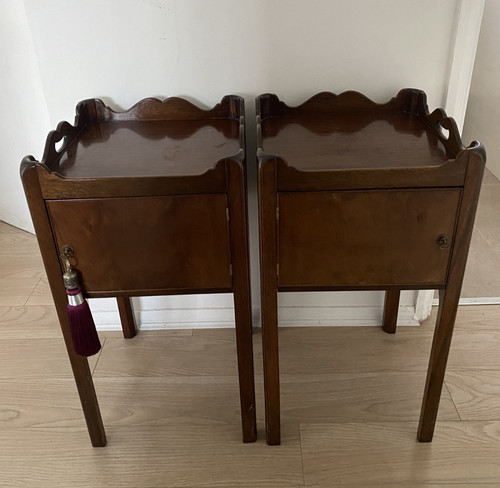 Pair mahogany bedside - a,