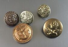 5 Antique Military Shank Buttons | Mixed Naval & RAF Metal Designs