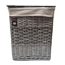 Wicker Laundry Basket With Lining & Lid Bathroom Washing Storage Hamper Bin