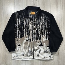 Vintage Wolf/Fox Nature Scenery Fleece Full Zip Sweatshirt Jacket Size L Forest