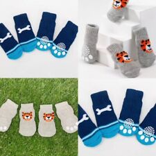 4 Pet Socks Puppy Dog Cat Warm Cotton Anti-slip Grey Orange Tiger / Blue Bone