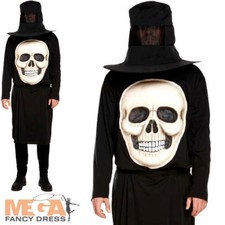 Skeleton with Giant Face Mens Fancy Dress Halloween Skull Adults Costume Outfit