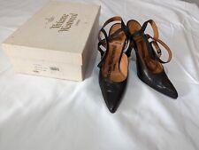 Vivienne Westwood Low Court T-Bar Black Leather Shoes Size 4