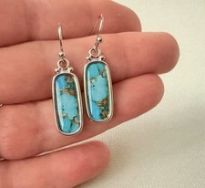 Faux Turquoise 925 Sterling Silver Earrings Dangle Drop Vintage Art Gift