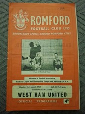 Romford v West Ham United programme.  31/8/1964  Metropolitan League 