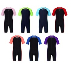 Boys Girls Short Sleeve Zippered Swimming Costume Swimsuit Rash Guard UPF 50+