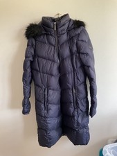 MICHAEL KORS Womens Padded down lt/wt Coat Medium Navy Blue  faux fur trim hood