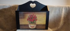 Magazine Rack - Wooden Breen with Rose Print Picture Sides Siver Painted Rims