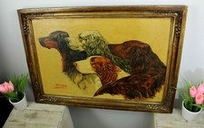 Antique oil canvas painting dogs south european signed 