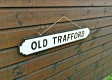 OLD TRAFFORD (MANCHESTER UNITED) SIGN (HAND CARVED & PAINTED). MADE FROM WOOD