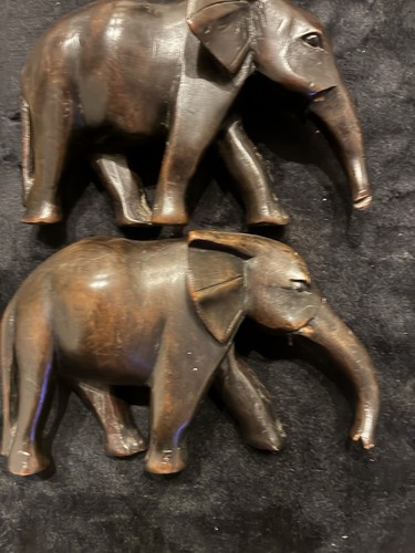 Pair wooden carved elephant - carved,