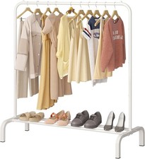 Clothes Rail 110cm with Bottom Shoes Rack White Metal Heavy Duty Garment Rack