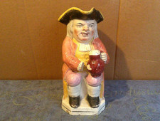 VERY OLD ANTIQUE TOBY JUG ORANGE BROWN COAT  PURPLE BREECHES MISSING LID