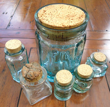 Large Decorative Glass Storage Jar & 5 Small Glass Jars with Cork Lids