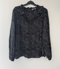 Papaya Matalan Black And White Speckled Long Sleeve Ruffle Chest Blouse UK 14