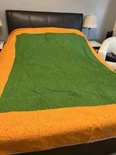 Indian Handmade  Kantha Quilt Throw Bedspread Cotton Blanket green and orange