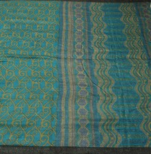 Sushila Vintage Teal Blue Saree 100% Pure Woolen Woven Soft Sari Craft Fabric