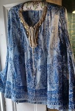Vtg Rene Derhy (Paris)100% Cotton Blue Paisley Boho Top With Trumpet Sleeves...