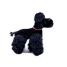 Vintage Steiff Poodle Plush Wool Miniature Black with Red Collar 8x10cm