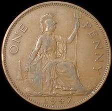 UK One Penny 1947 George VI Bronze Coin WCA A230