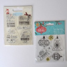 2 x Christmas Sentiment Rubber Stamps Set Me to You Papermania Folk Snowflake