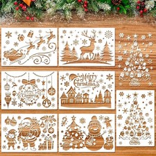 Large Christmas Window Stencils 7PCS, Reusable Snow Spray Xmas Decor Templates