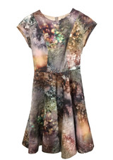 Ted Baker Women's Dress Size 12 Gold Pink Green Jewel Print Skater Satin Used F1