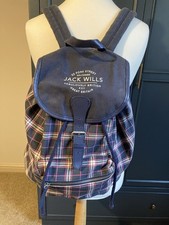 Jack Wills Blue & Pink Tartan 100% Cotton Backpack With Fully Adjustable Straps