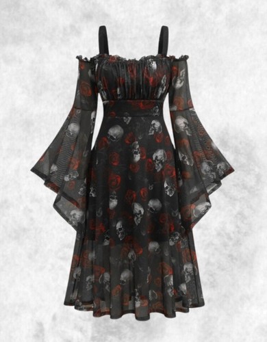 New black gothic skull - skull, rose