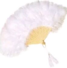 WHITE FEATHER HAND FAN LADIES BURLESQUE FANCY DRESS COSTUME