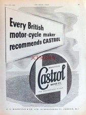 CASTROL Motor Oil 1949 Advert - 'Every British Motor Cycle Maker Recommends'