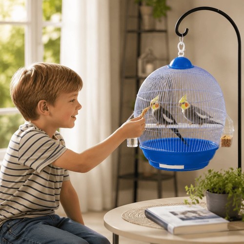 Blue round bird cage - bird,