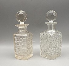 2 Victorian/Edwardian Cut Glass Scent Bottles with Faceted Stoppers