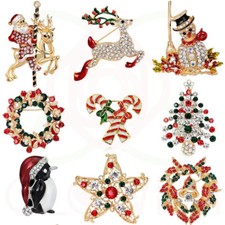 Christmas Brooch Badge Rhinestone Crystal Enamel Brooch Pin Xmas Tree Santa Gift