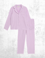 Ex M and S Women’s Long Sleeve Dobby Pattern Shirt Style Pyjama PJ Set in Lilac