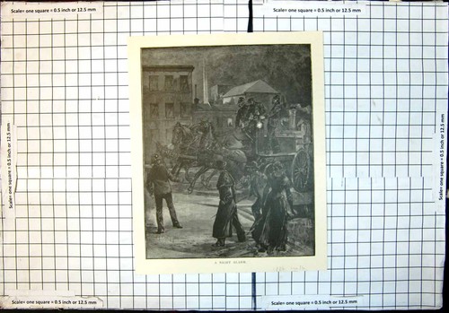 Old antique print night alarm - print,