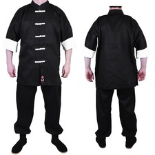 MAR Black Traditional Kung-Fu Gi | Tai-Chi Uniform with White Cuffs | Adult