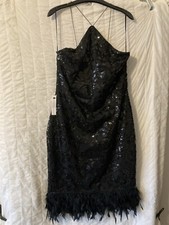 Lipsy/Next Black Sequin Feather Hem Bodycon Dress Size 12 BNWT
