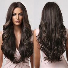 Women Mixed Brown Cosplay Party Wigs Long Wavy Heat Resistant Synthetic Hair