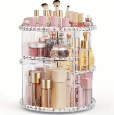 MAKEUP COSMETIC ORGANISER STORAGE BOX SHELF 360 DEGREE ROTATING DISPLAY ACRYLIC
