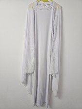 White Long Maxi Dress 2XL Sheer Chiffon Cape Sleeves Floor Length Gown Costume