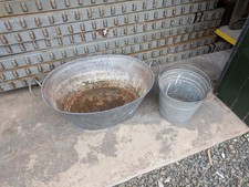 Vintage Galvanized Bath Tub Tin Galvanised Metal Planter Dog Wash & Bucket