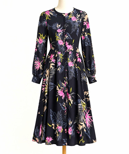Monsoon black floral line - black, a-line