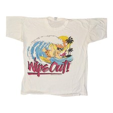 Vintage The Flintstones T-Shirt Size M White 90s Surfer Fred Hanna Barbera Promo