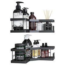 EcoSeal Shower Caddy Stainless Steel – Corner & Wall Design Silver/Carbon Black