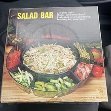 Vintage Salad Bar Server Bowl Set Condiment Food Storage Lazy Susan New in Box