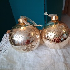 Large Gold Glass Decorated Christmas Baubles x 2 (31.5cm Circumference)